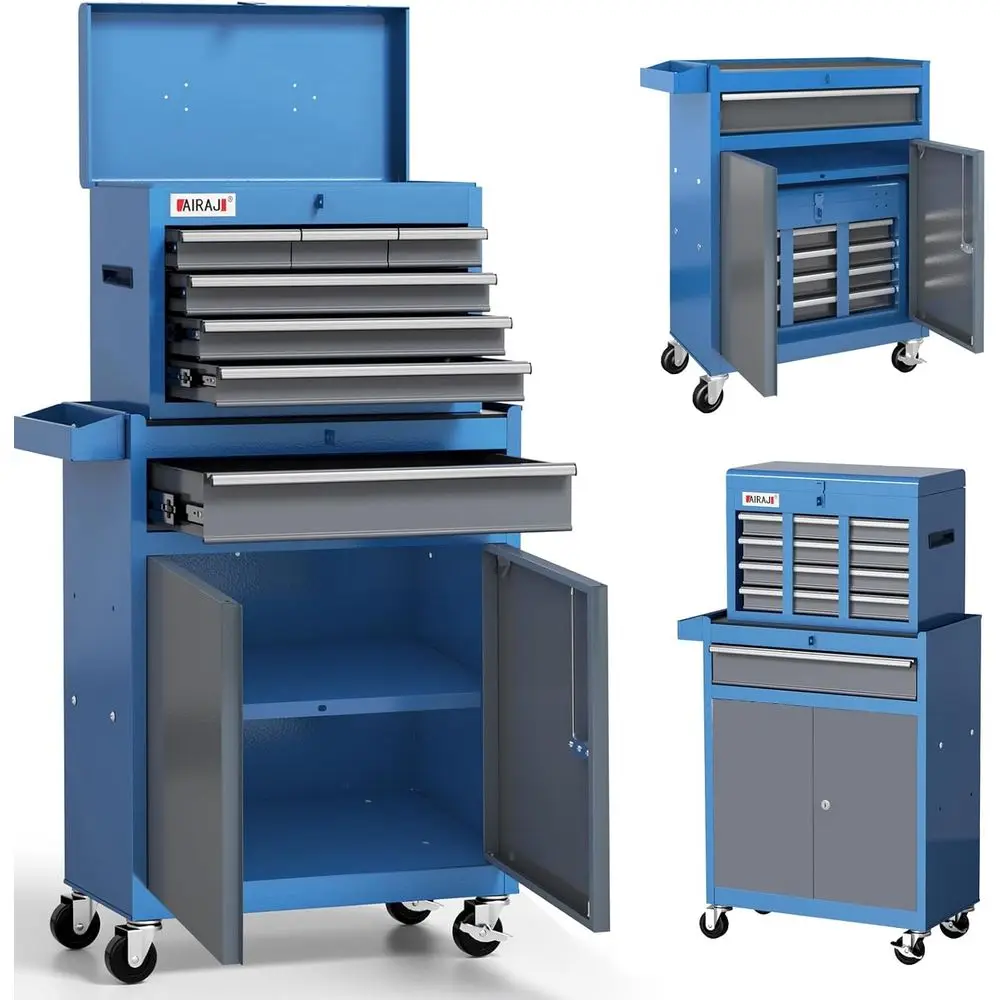 

40 High Rolling Tool Chest with Detachable Metal Top and Wheels for Garage or Workshop Storage