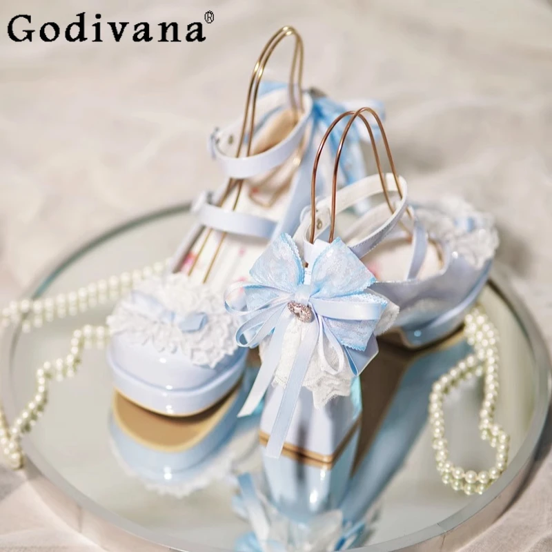 

Original Lolita Style Lo Mary Jane Shoes Autumn New 2025 Sweet Girls Cute Bow Lace Wedding High Heels Women Platform Heels