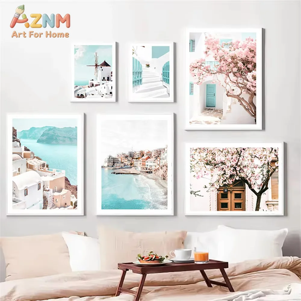 1PC Santorini Greek Island Italy Poster Coastal Town Wall Art Canvas Painting Summer Greece Print Living Room Decor