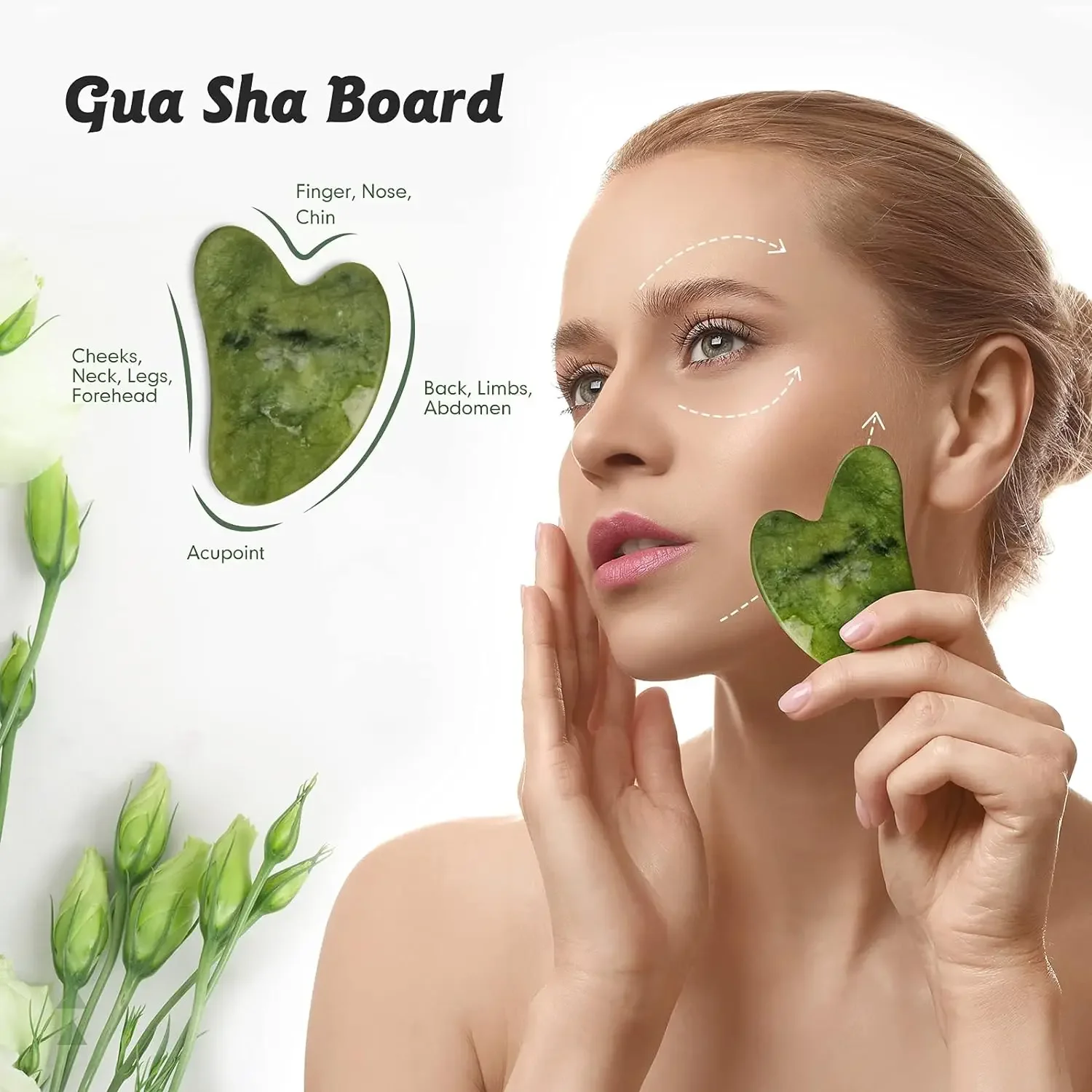 Jade Roller & Gua Sha Set Gezicht Cotify Anti-Aging Facial Natuurlijke Groene Schoonheid Massager Tool Huidverzorging Hals Oog om Rimpels te verminderen