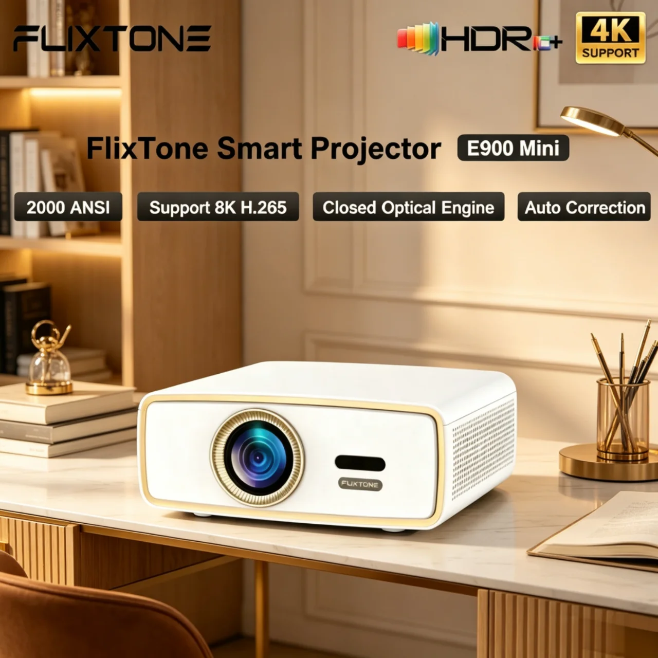 

E900 mini projector supports 4K decoding, mini portable Android smart TV, with HDR10 WiFi home theater, suitable for camping