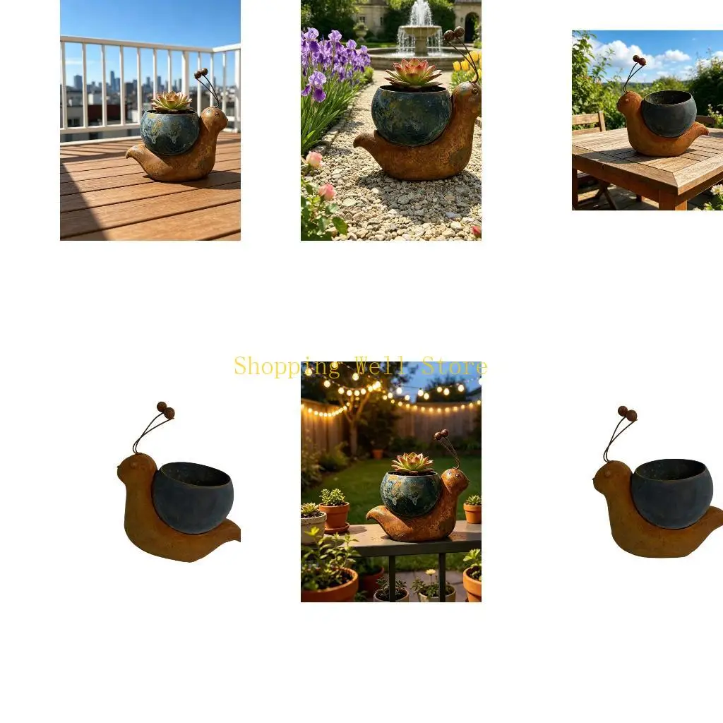 KX4B Metal Plant Pot with Shell for Balcony Shelf Display Use