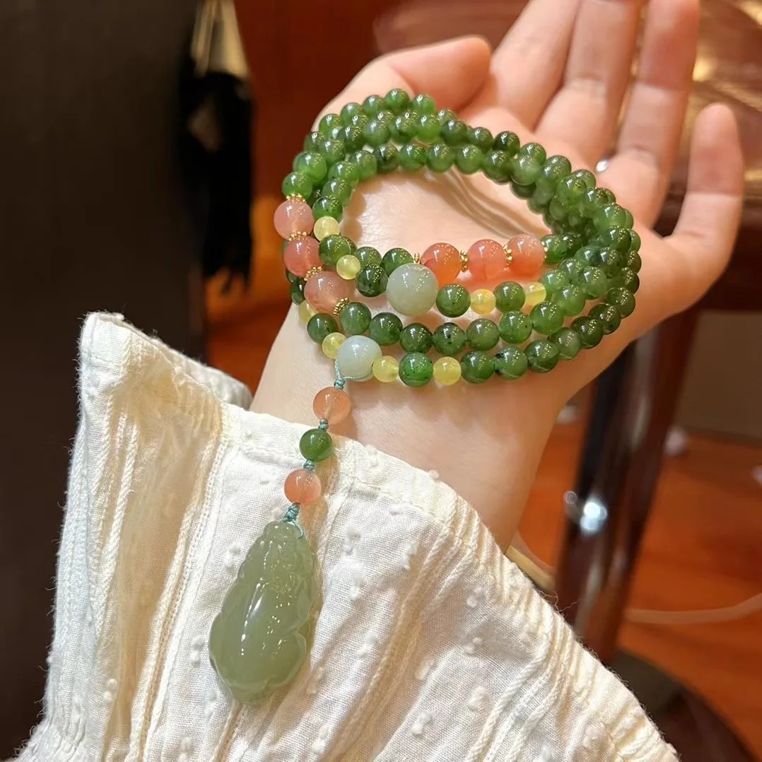Chinese Natural Ulan Sea Jasper Beads Multi Loop Bracelet Female Hotan Jade Fairy Creature Necklace South RedAgate Bracelet