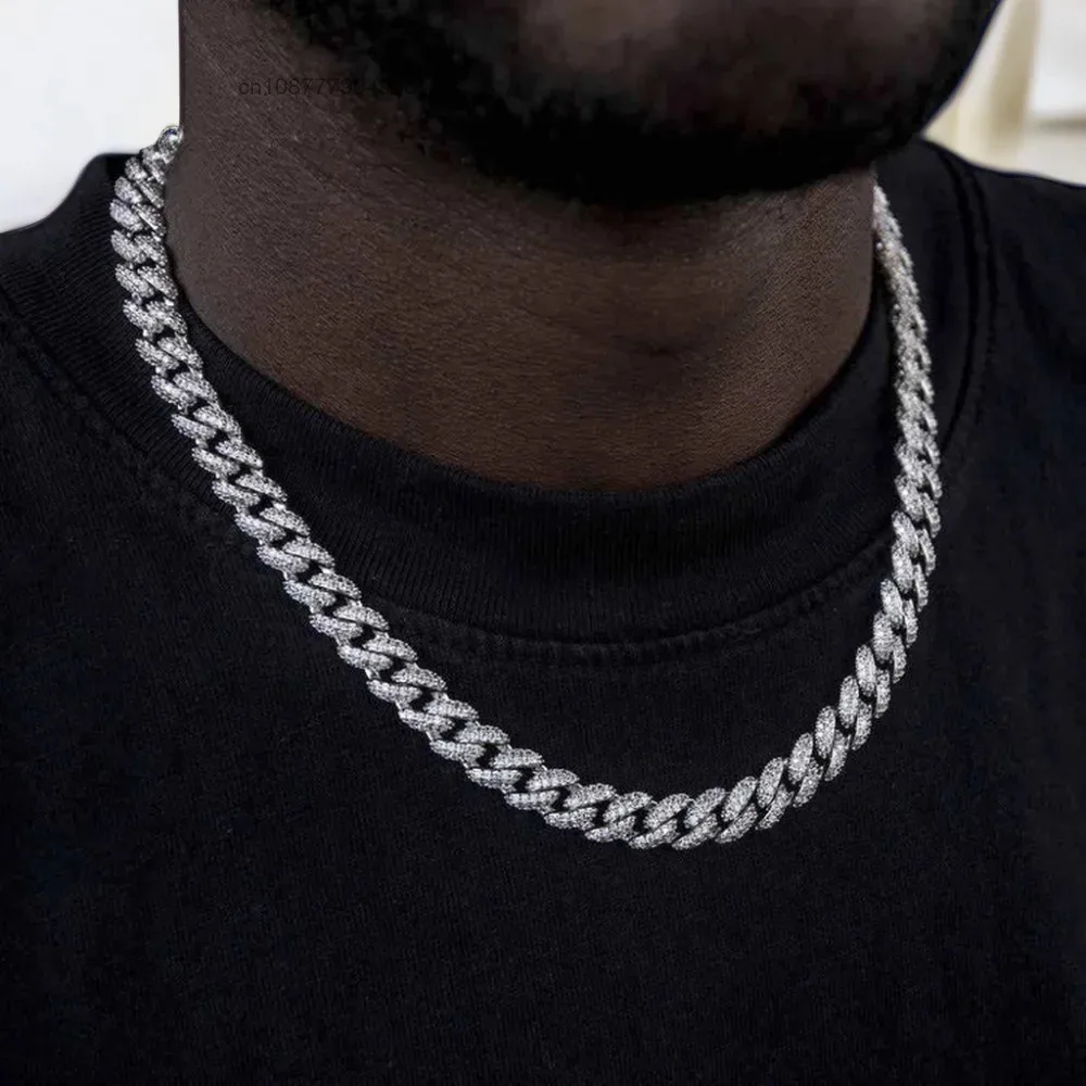 14MM Customizable Cuban Link Chain Iced Out VVS Diamond 925 Silver Hiphop Moissanite Cuban Chain..