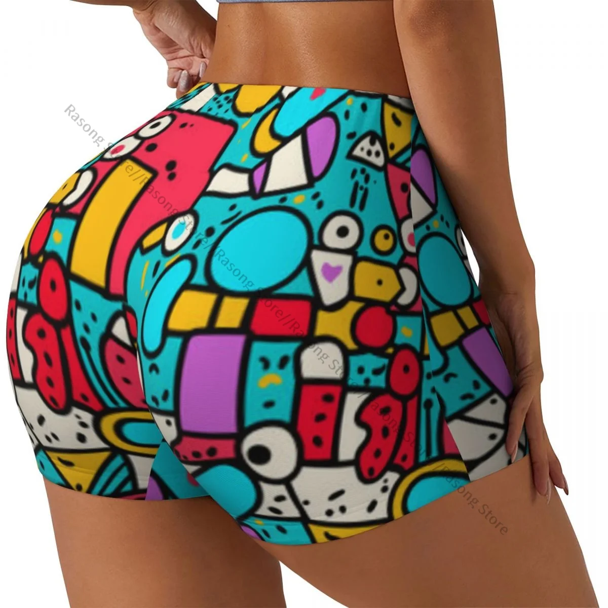 Push Up Short Elasticity Scrunch Butt Geometric Shapes Circles Riangles Running Shorts Sports Shorts Womens Clothes Gym