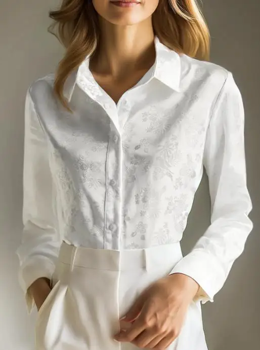 

2025 New Jacquard Dark Pattern Lapel Long Sleeved Shirt for Women