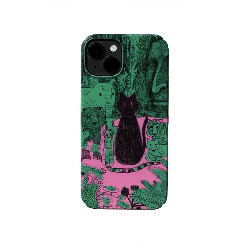 

Ins Green Graffiti Black Cat Phone Case for IPHONE 17 Air 16E 15 PROMAX 14 Plus 13 12 MINI 11 PRO 16Plus XR Acrylic Phone Cover