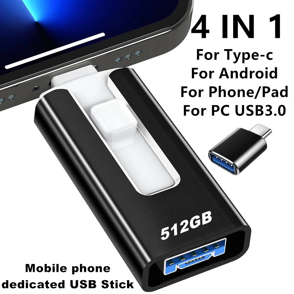 

Флеш-накопитель Photo Stick 512 ГБ для iPhone, флешка 256 ГБ, накопитель для хранения видео и файлов, совместим с iPad, Android, ПК, бесплатное приложение.