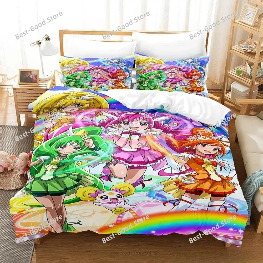 Smile PreCure! Bedding Set Single Twin Full Queen King Size Bed Set Adult Kid Bedroom Duvet Cover Sets 3D Print Kawaii Anime Bed