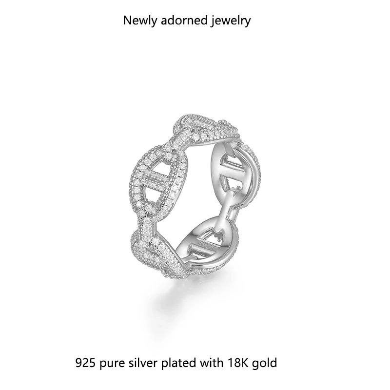 

Cross-border best-selling creative and fashionable new product, fully set moissanite pig nose style pure silver ring wholesale,