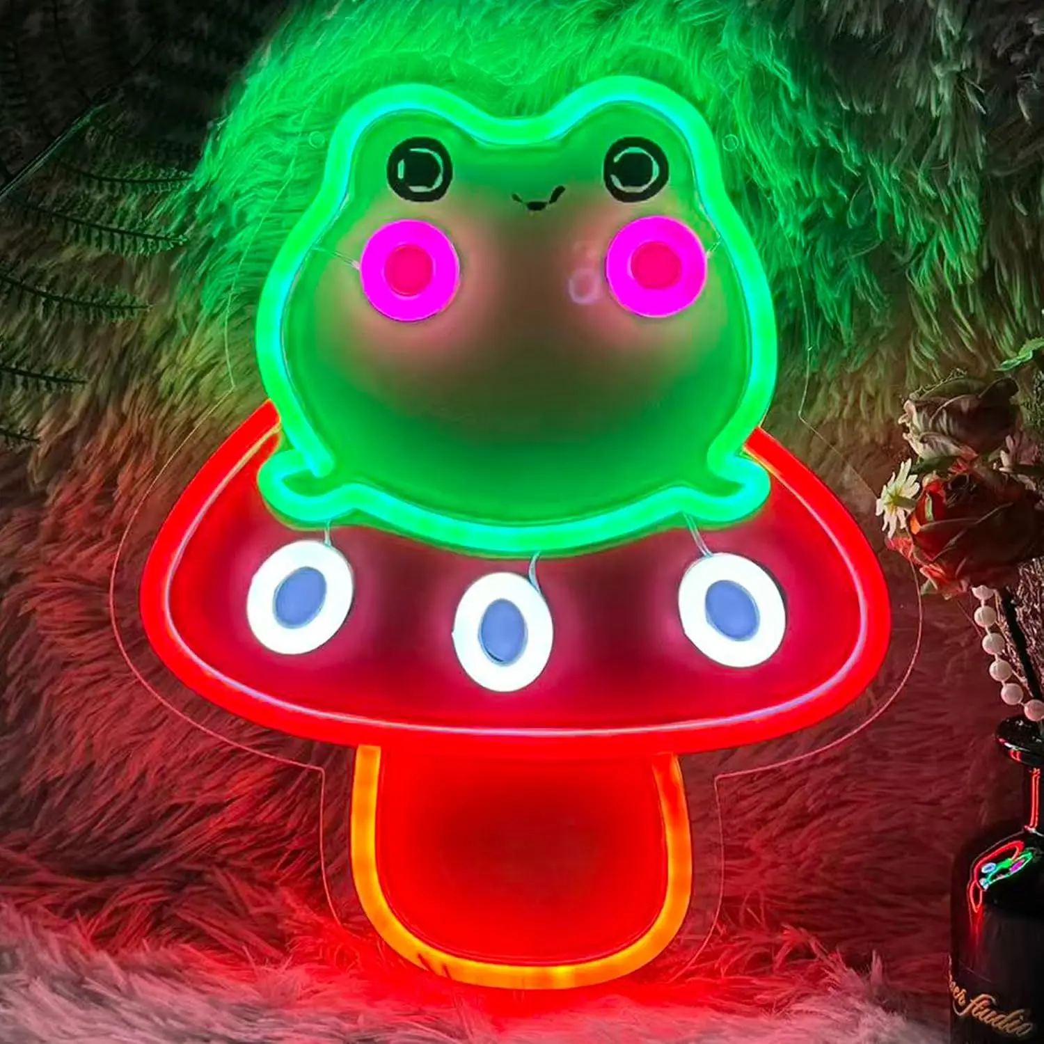 Cartoon Frog On Spotted Mushroom LED Neon Sign USB Wall Light Bedroom Game Room Nursery Bar Kid Room Fairy Aesthetic Decor Gift