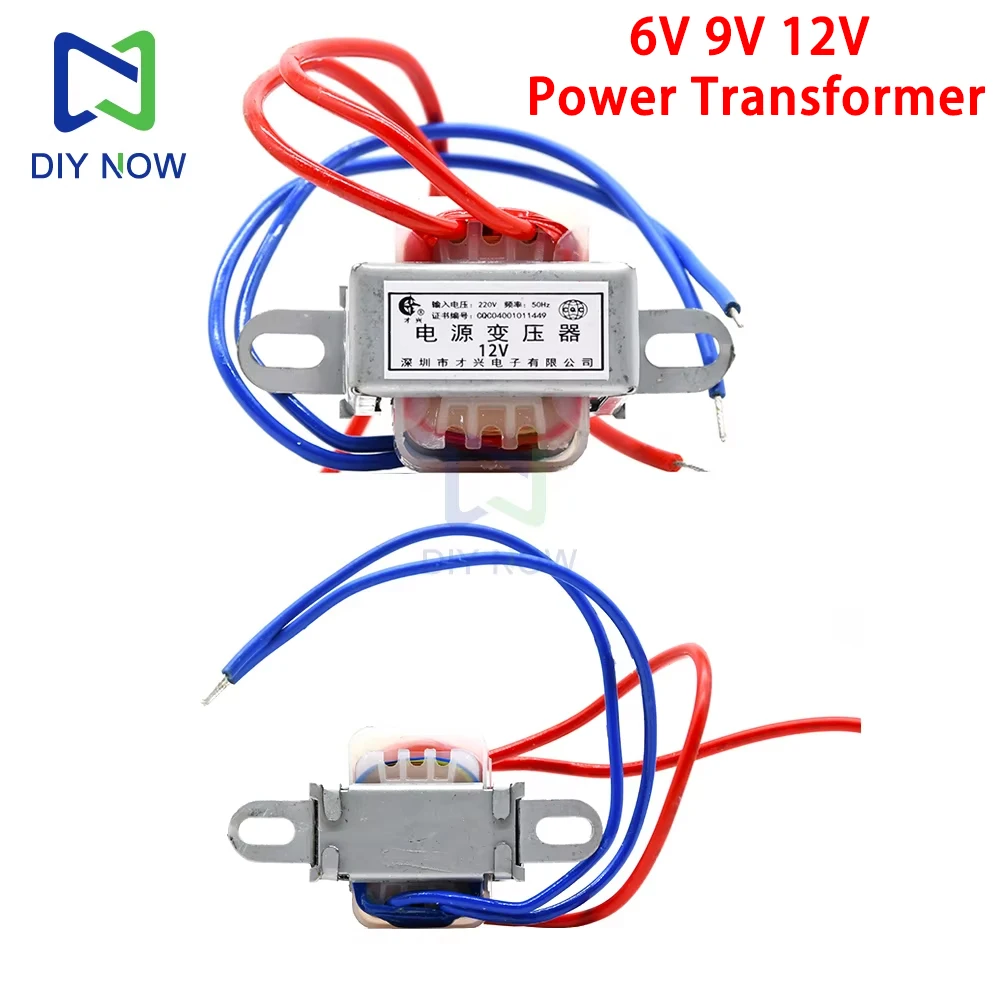 Transformador de potencia principal DIY Ac220 a Ac6V 9V 12v transformador de potencia de voltaje de salida 1Wei núcleo de cobre 50Hz ~ 60Hz voltaje único 2 líneas