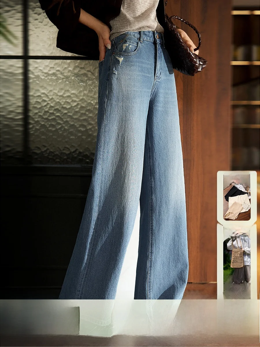 

Slim Straight Cotton Jeans Women's Faionable Long Legged Salted Mar Vintage Sle Jeans Casual Breathable Spring Season
