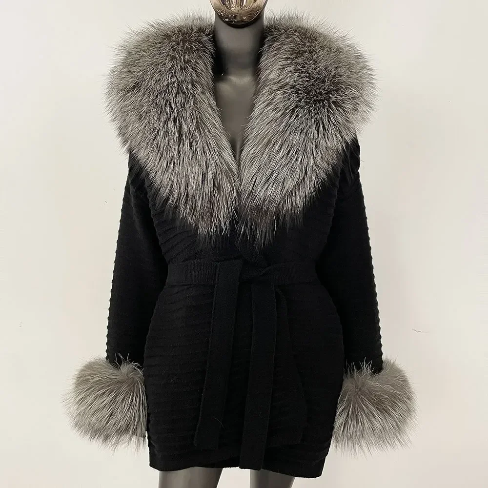 女性の本物の天然アライグマニットジャケット,キツネの毛皮のショール,本物のキツネの毛皮の襟のコート,ファッショナブルなニットジャケット,新しい