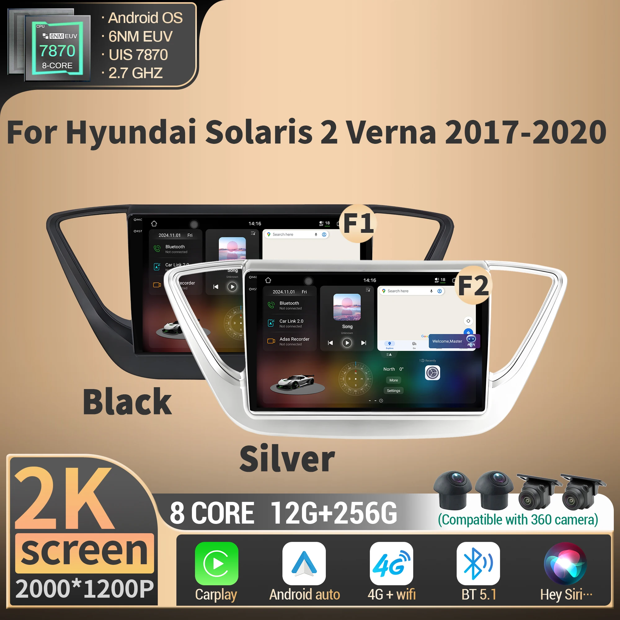 

Android For Hyundai Solaris 2 Verna 2017-2020 Car Radio Multimedia system 4G GPS Wireless BT Carplay CPU 7870 2K QLED Screen