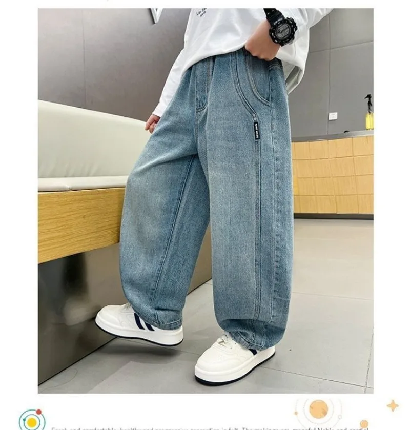 UNITIM Sommer Kinder Jungen Jeans Frühling Herbst Kinder Jungen Gerade Hosen Locker Elastischer Bund Junior Jungen Hosen 4-14 Jahre Jungenhose – Detail 6