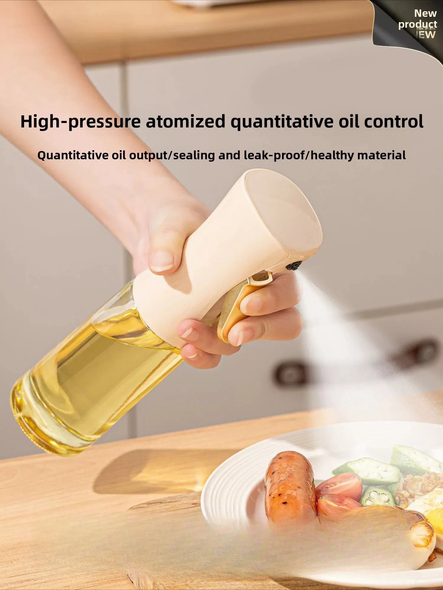 Carote Oil Sprayer, Food Grade Non-sticky Oil Bottle, Mist Spray Condiment Jar for Home Kitchen Soy Sauce and Vinegar Storage