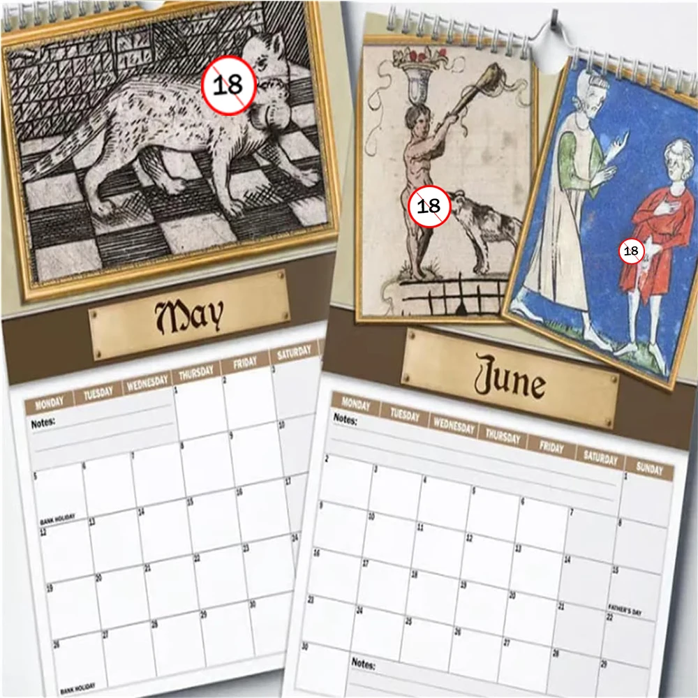 Nouveau calendrier 2026 drôle créatif Illustration médiévale quotidien hebdomadaire mensuel planificateur organisateur décor à la maison accessoire calendrier mural