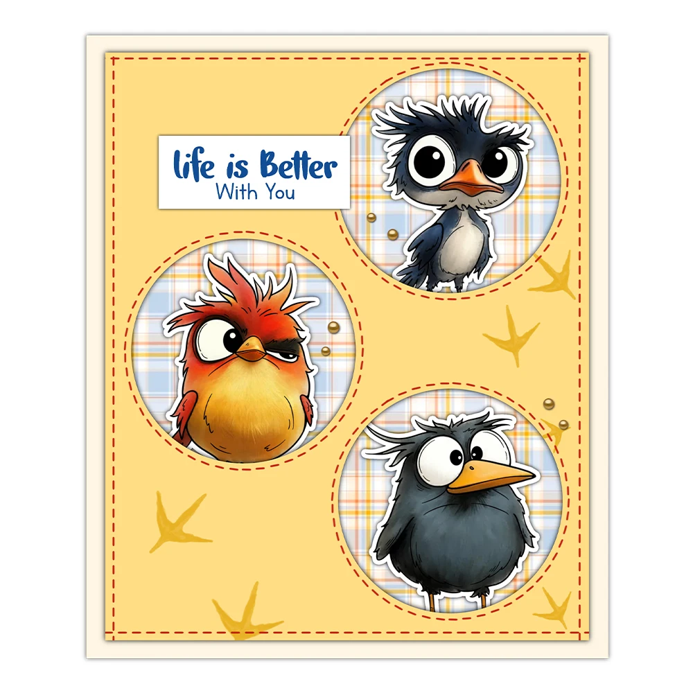 Mangocraft Cute Cartoon Funny Birds Cutting Dies Clear Stamp DIY Scrapbooking Metal Dies Silicone Stamp For Cards Albums Decor