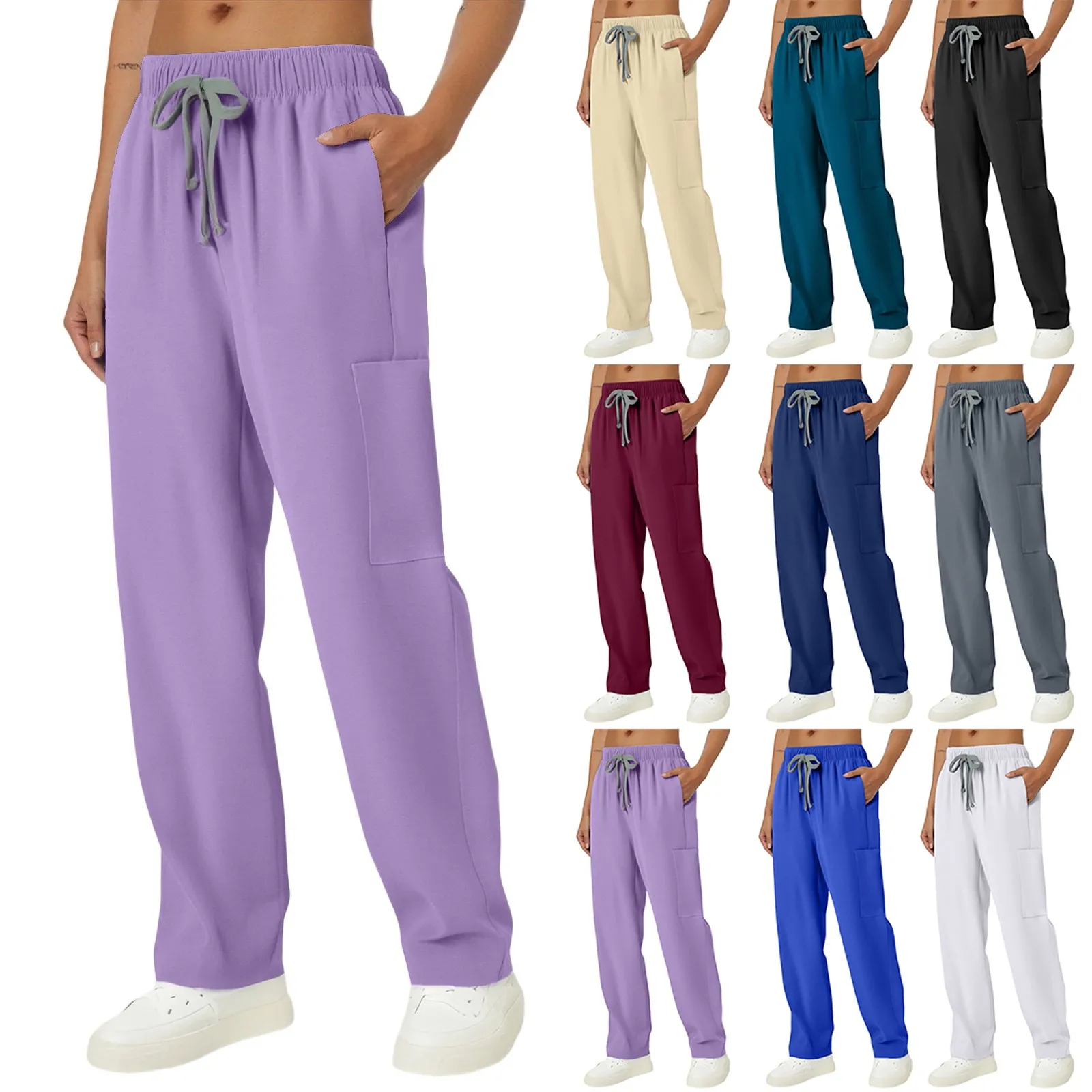 

Простые однотонные защитные брюки с эластичной резинкой на талии и карманами на талии, базовые повседневные мягкие и удобные легкие брюки