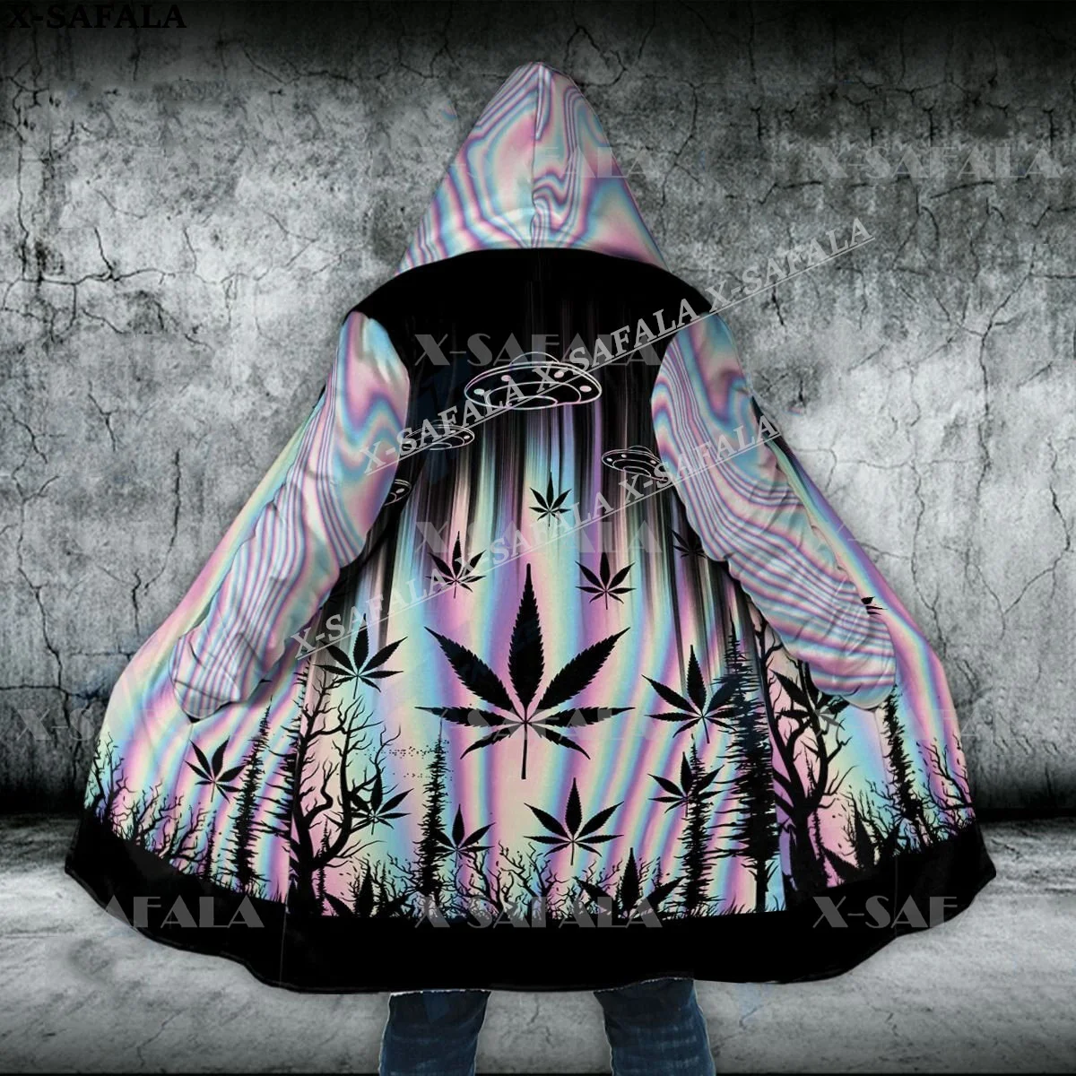 

Trippy Psychedelic Mushroom Fungus Weeds Thick Warm Hooded Cloak Men Overcoat Coat Windproof Fleece Cape Robe Hooded Blanket-6