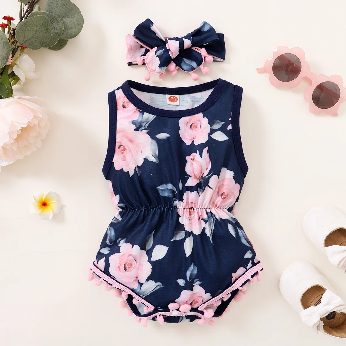 Summer Newborn Infant 0-18M Baby Boy Romper Headband Sleeveless Rompers Kids Onepiece Soft Fashi