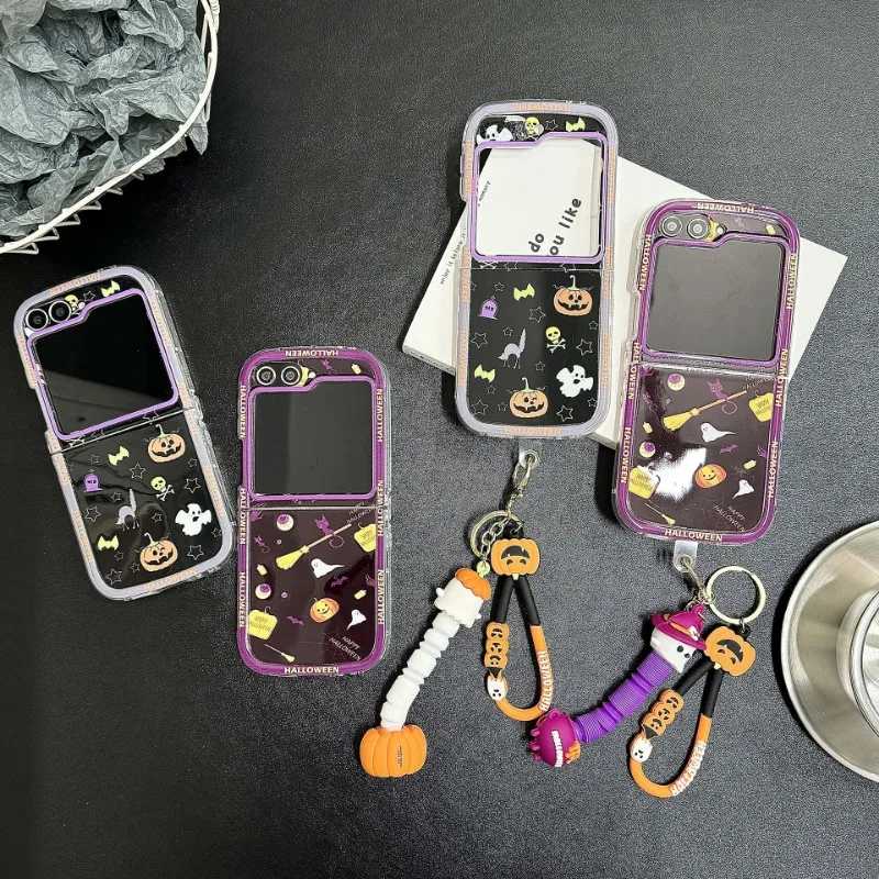 Happy Halloween Pumpkin Ghost Phone Case for Samsung Galaxy Z Flip 3 4 5 6 Hard PC Back Cover for ZFlip5 ZFlip6 Case Shell