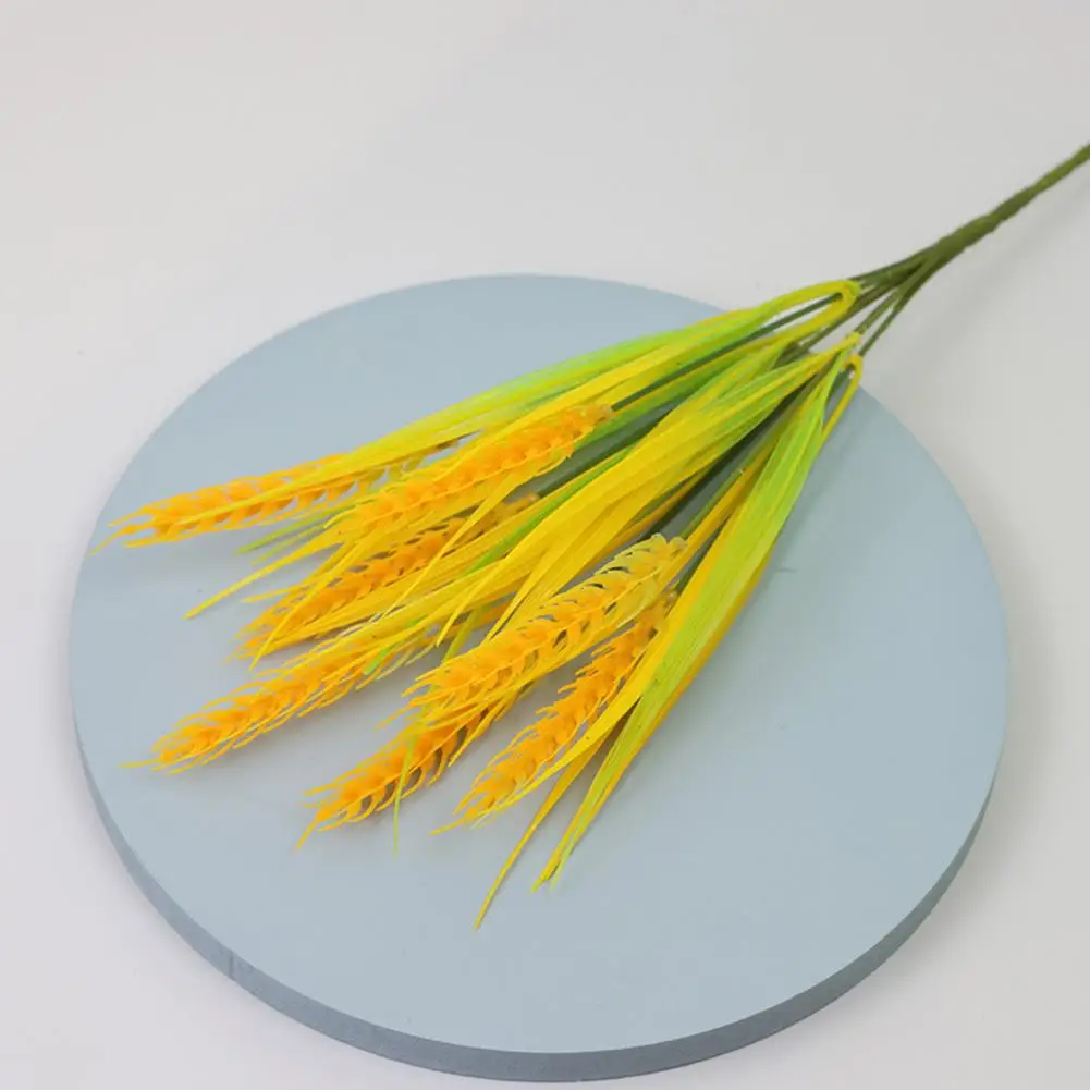 7 Forks Artificial Wheat Ears Rice Plant Bouquet Realistic Simulated Non Water Needed Easy to Care Indoor/Outdoor Decoration