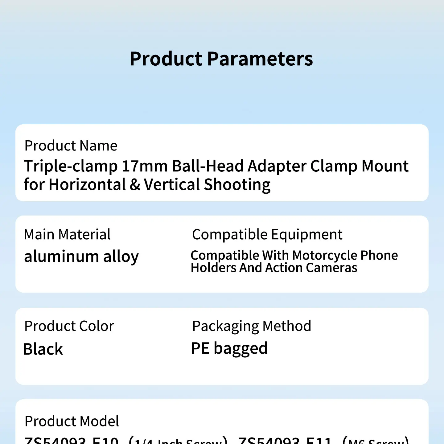 Aluminium-Action-Kamera-Halterung 2kg Traglast 3-Punkt-Adapter 17mm Kugelkopfklemme für GoPro Insta360 DJI OSMO Motorrad Fahrrad Stativ – Detail 16
