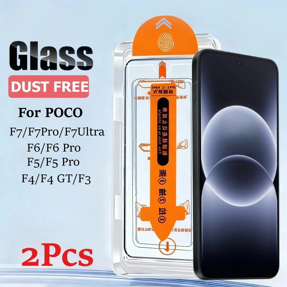 

2 шт. Защитное стекло с олеофобным покрытием, без пыли, для POCO F7 Pro F7 Ultra F6 F5 Pro F3 F4 GT, простая установка, защита экрана