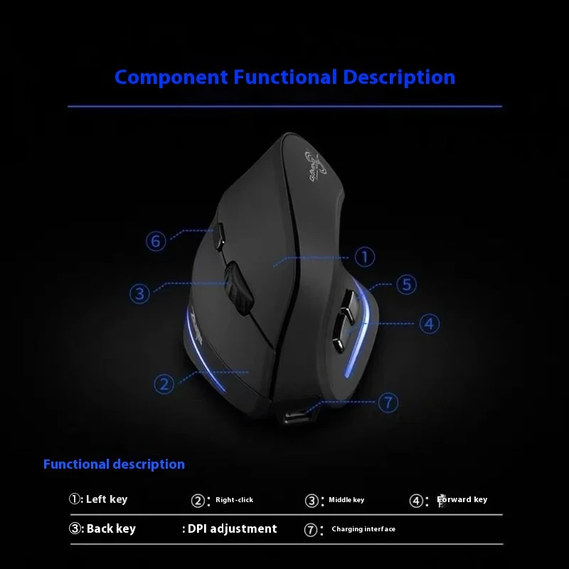 Mouse verticale Zelotes F-35, mouse wireless da tavolo ergonomico portatile per notebook, mouse stereo wireless per e-sport.