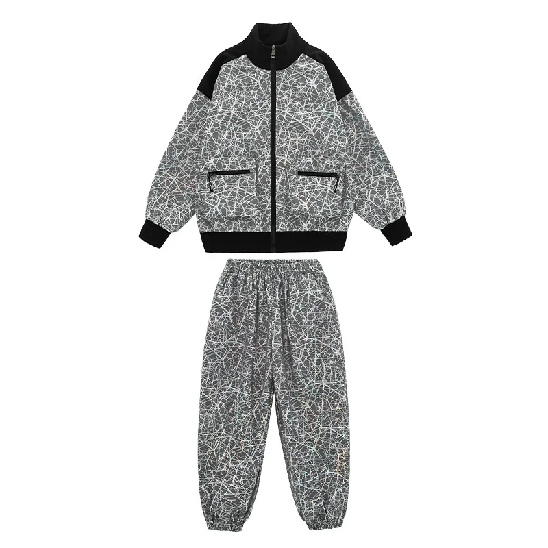 Kinder Street Dance Kleidung Set Junge Fantasie Reflektierende Anzug Hip Hop Leistung Kostüm Für Mädchen Laufsteg Kind Trommel Kleidung