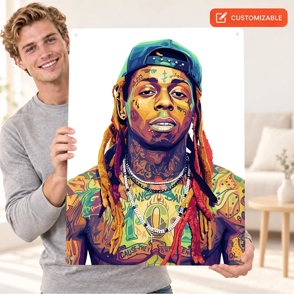 Lil Wayne Portrait Printed Poster Customized Aluminum Metal Sign Color Block Wall Art For Listening Room Music Enthusiast Gift