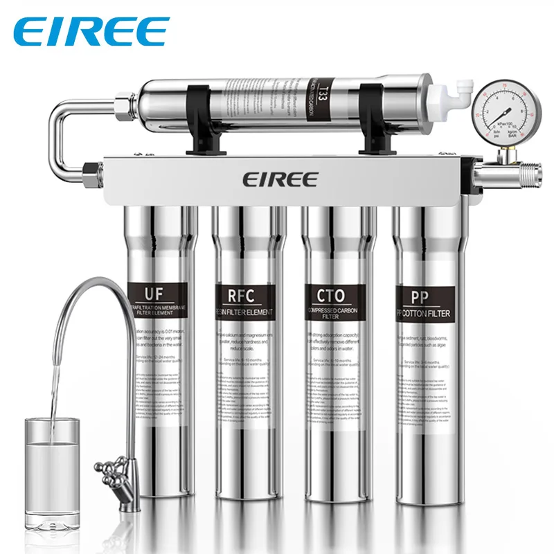 EIREE 304 Stainless Steel Water Filter Drinking Water Household 5 Stages Water Filter System UF Water Purifier for Home Kitchen
