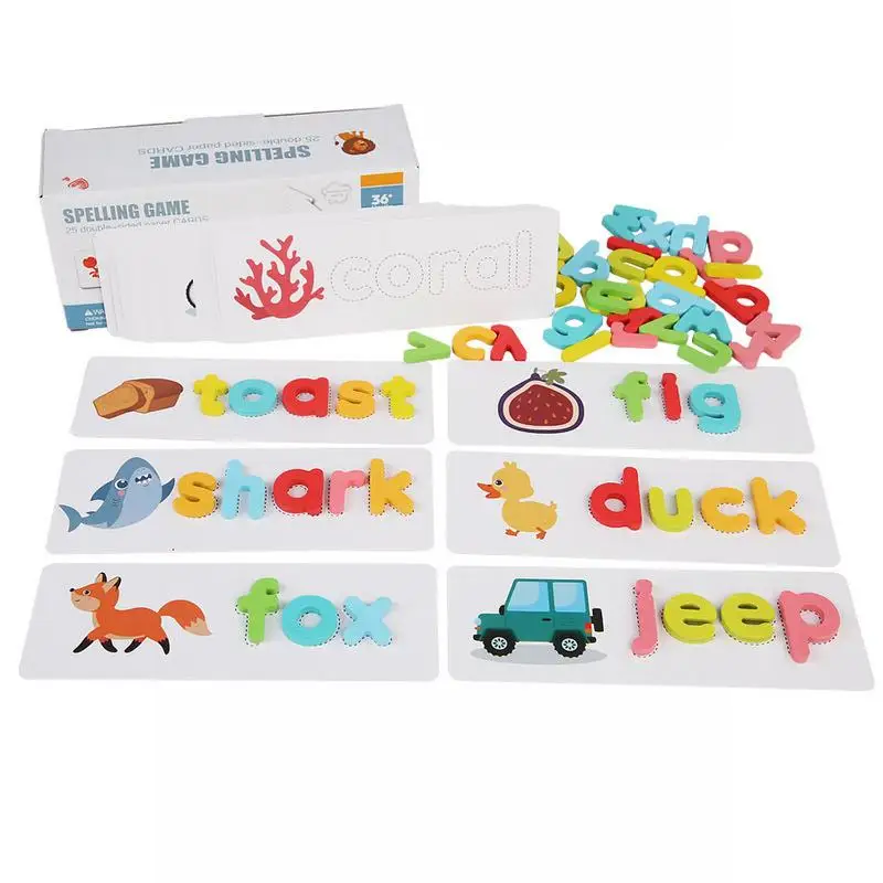 Kids Wooden Puzzle Cartoon Animal See & Spell Learning Toys Alphabet Sight Words & Matching Letter Games Gift for Kids Toy