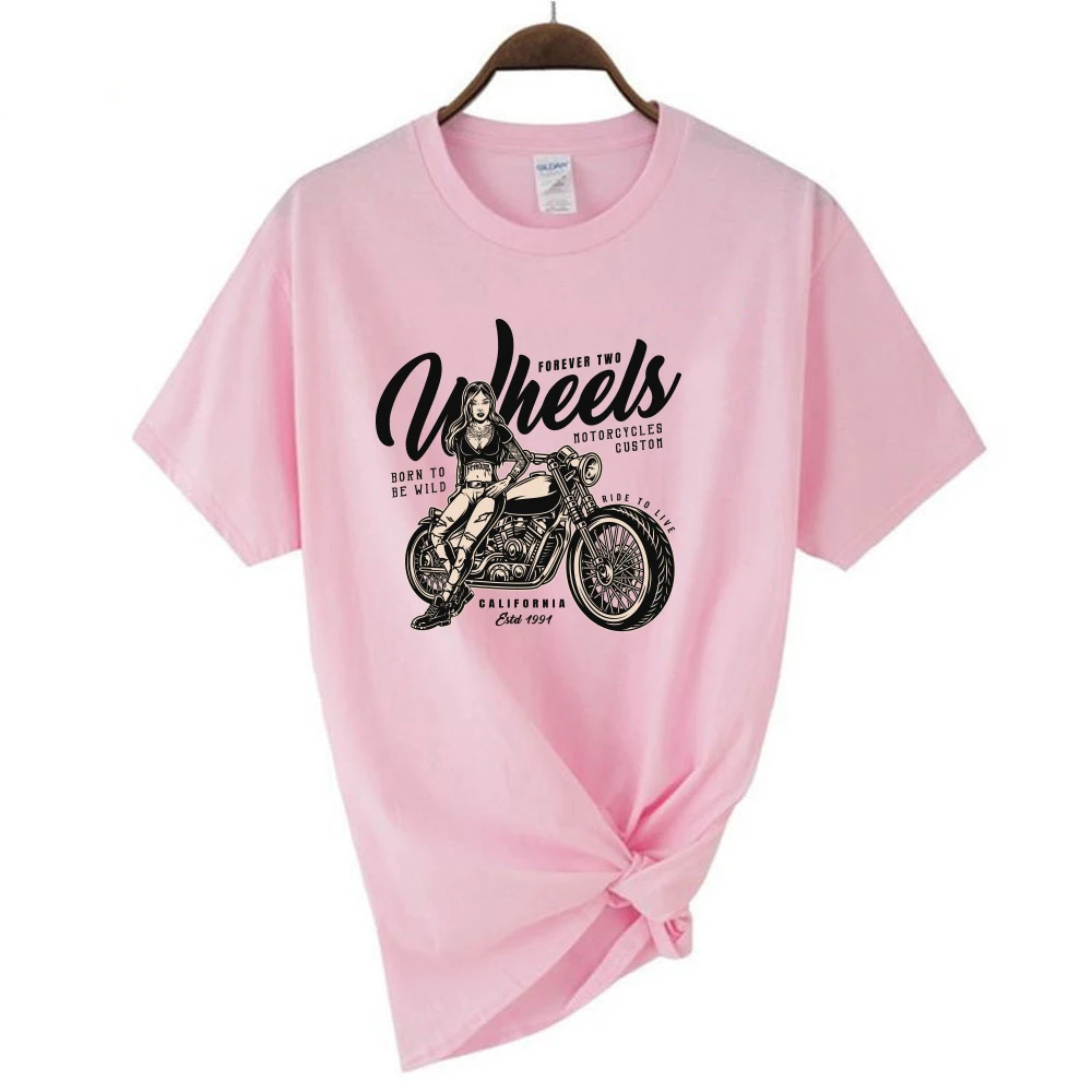 Womens Biker Cotton Tshirts Girl Just A Girl Who Loves Tattoos And Motorcycles Harajuku Women Shirt Kawaii Fashion Tee Tops