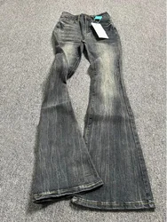 Oversized lavado denim alargamento calças femininas primavera verão cintura alta magro preto cinza jeans estilo americano vintage calças compridas