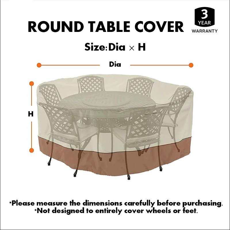 10 Sizes 420D Heavy Round Table Covers Patio Furniture Covers Outdoor Table Chair Set Waterproof Cover Sofa Protect Supplies