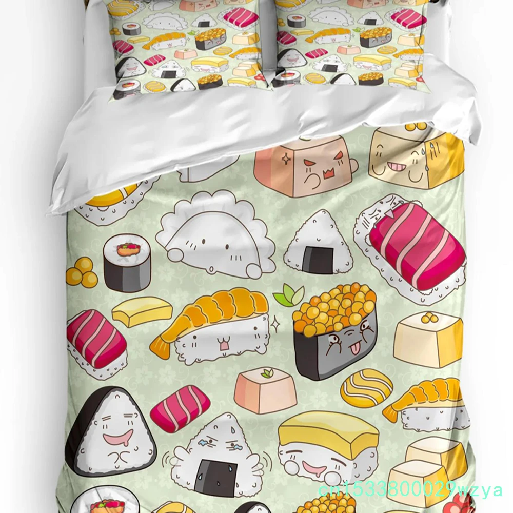 Sushi Cartoon Japanese Culture Delicious Food Bedding Set 3pcs Duvet Cover Pillowcase Quilt Cover Double Bed Set Home Textile