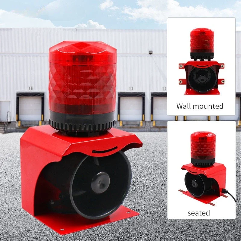 12V 24V 220V Industrial Horn Siren Emergency Sound and Light Alarm Red LED Flashing Strobe Warning Light with Remote Control