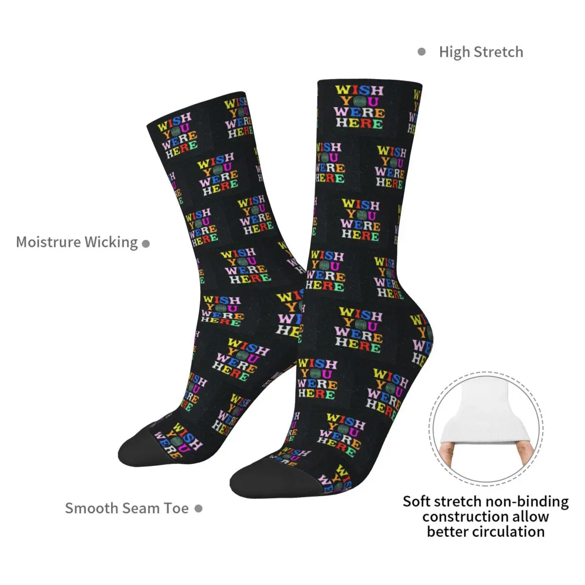 Wish You Were Here Socks Harajuku Sweat Absorbing Stockings All Season Long Socks Accessories for Unisex Christmas Gifts