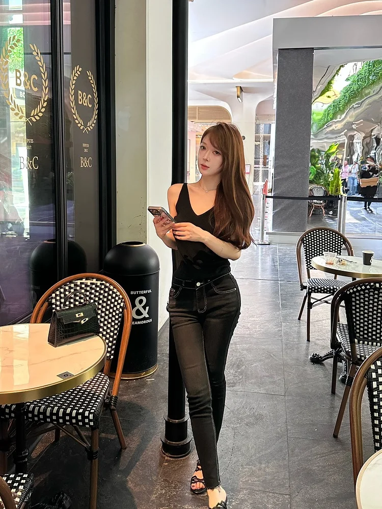 

Джинсы женские летние тонкие с высокой талией, укороченные, маленький размер, облегающие, M900, однотонные, эластичные