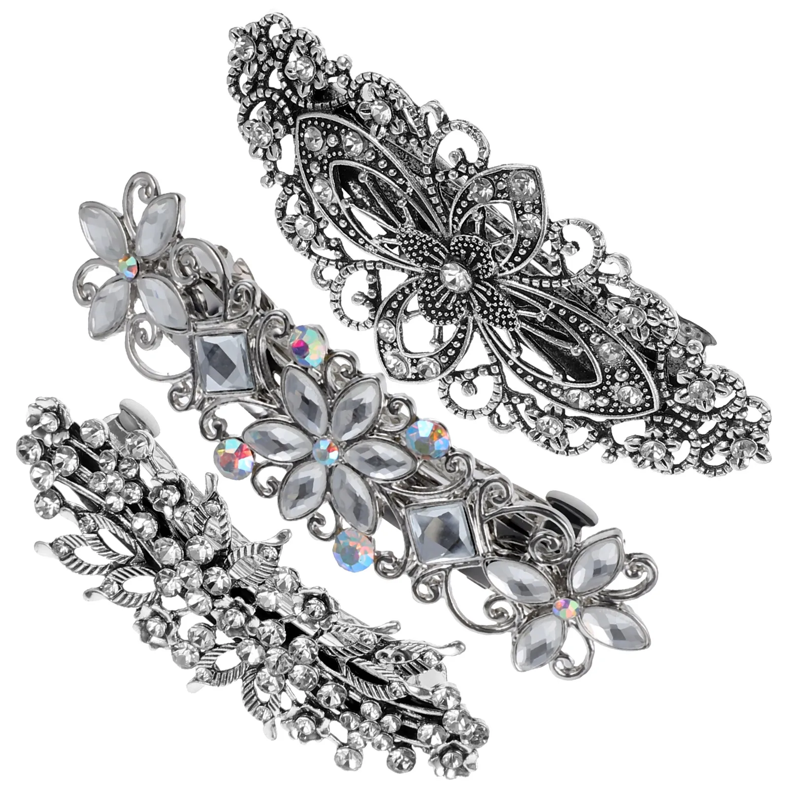 

3 Pcs Rhinestone Edge Hair Clips Vintage Barrettes Women Girls Spring Hairpins Metal Hairstyle Tools Accessories