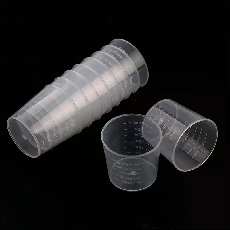 20Pcs 30ml Plastic Graduated Measuring Cup Liquid Container Epoxy Resin Silicone Making Tool Transparent Mixing Cup DIY Tool