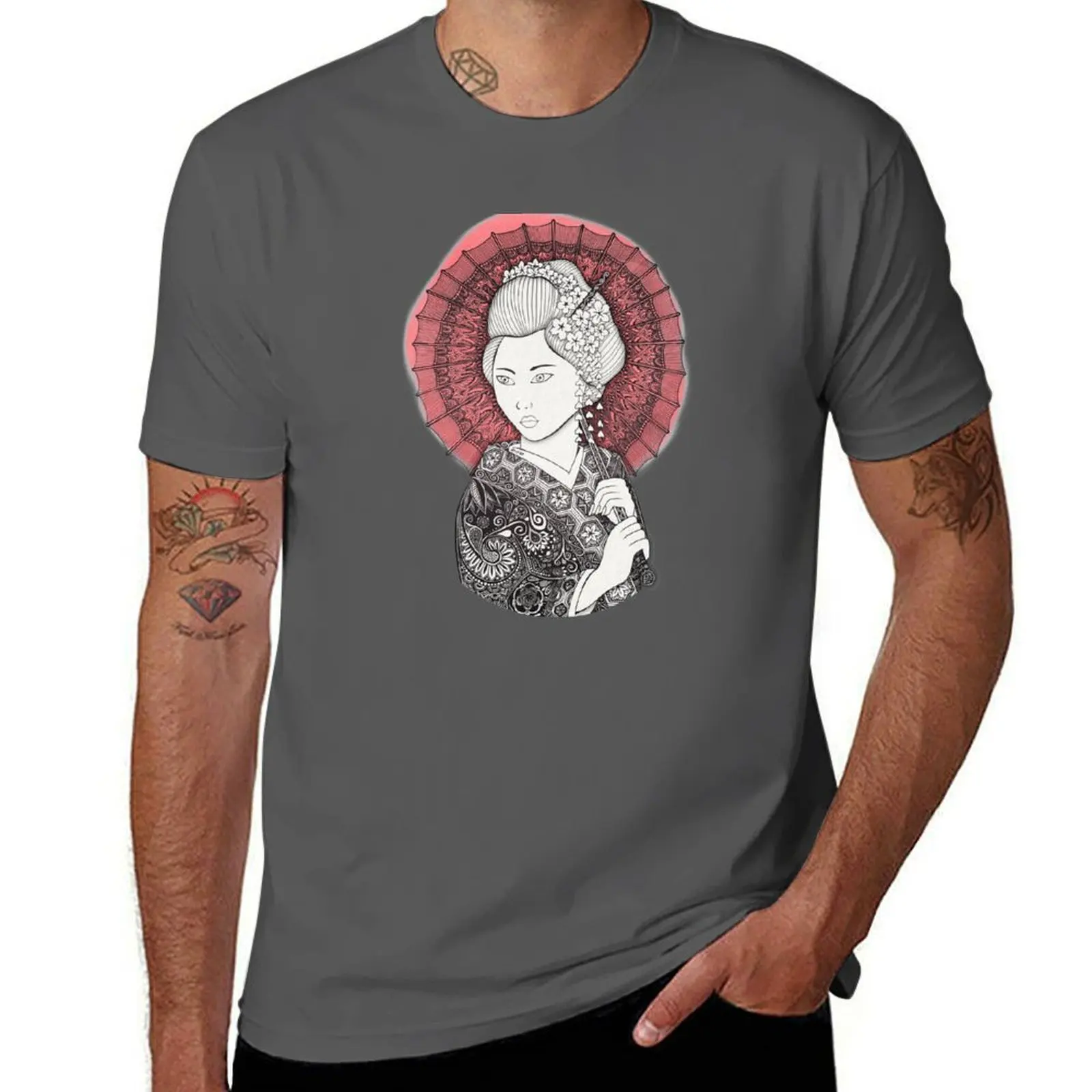 

Japanese flag and Geisha T-Shirt Plus Size Street Style Tee