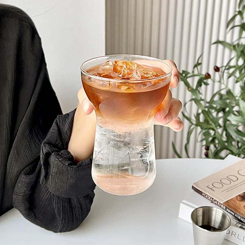 

400ml Glass Cup for Iced Coffee,Milk,Bar Juice Tumbler, Cold Brew Tea Cup, Reusable Clear Drinking Glass for Hot/Cold Drinks