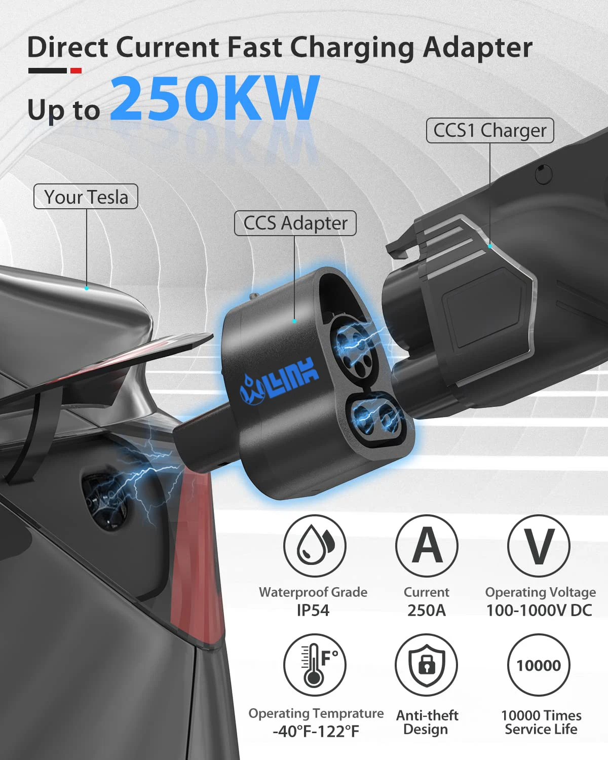 Supercharger Chademo 플러그 Dc 빠른 충전 Ccs1 어댑터 250kw Dc 고속 충전기 Ccs 콤보 1 Tesla 용 어댑터 썸네일 4