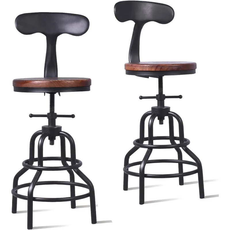 

Industrial Vintage Counter Stool, Kitchen Counter Height Adjustable Swivel Chair, Metal Frame Stool, with Iron Backrest,