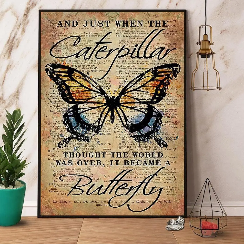 HOUVSSEN Butterflies, Just When The Thought The World was Over, Retro Poster Wall Art Metal Sign 12x16inch