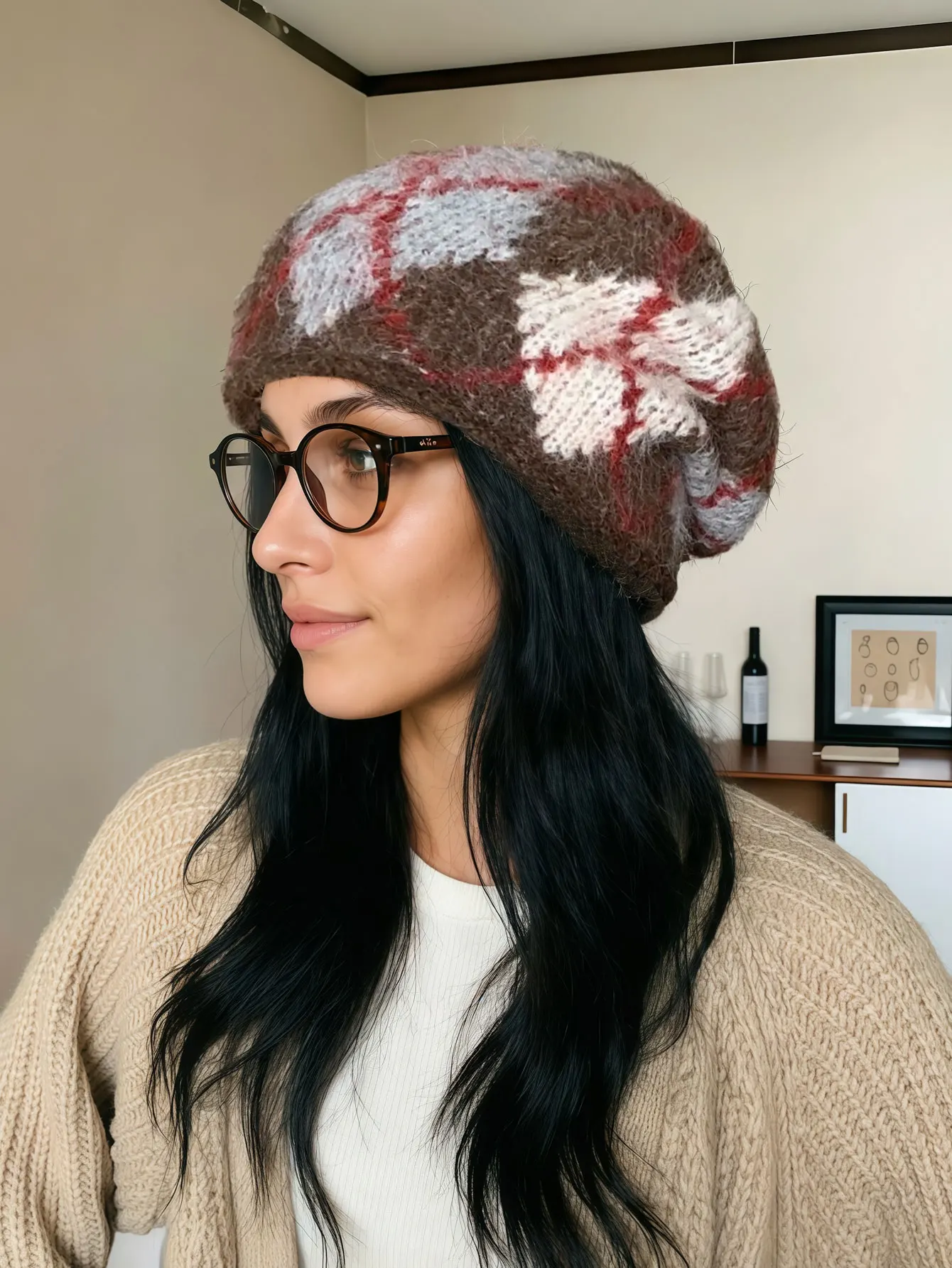 1PC  2026 Autumn-Winter New Style Versatile Casual Knitted Hat with Ear Flaps, Retro Anti-Chill Diamond Plaid Yarn Hat